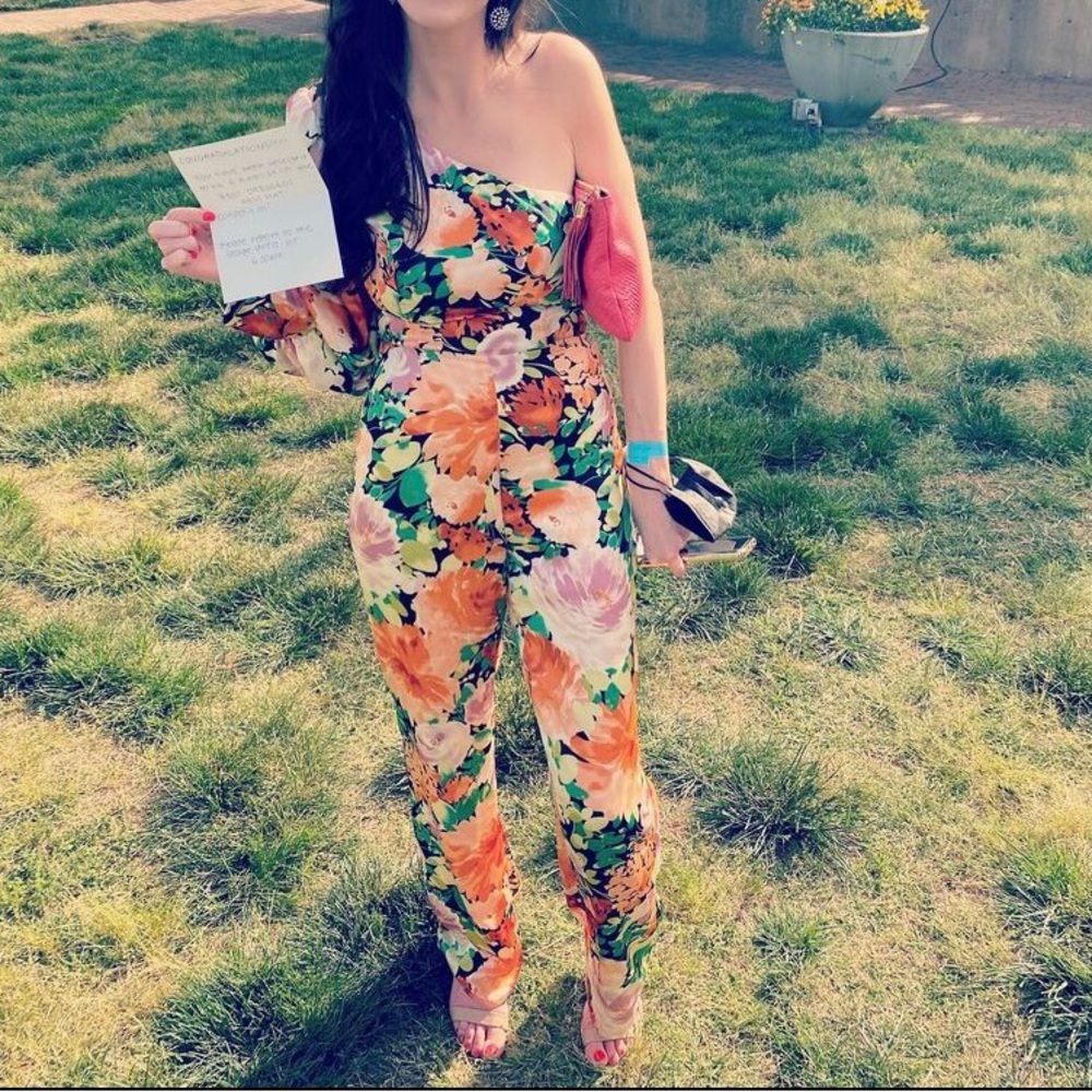 One sleeve silk floral jumpsuit